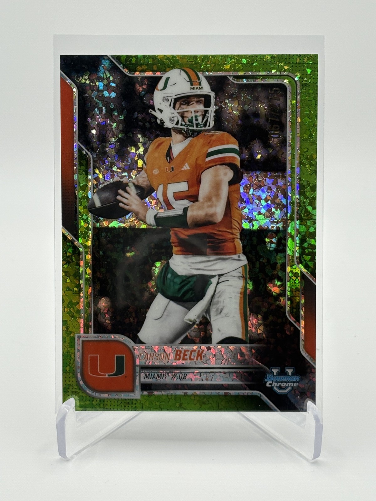 Carson Beck 2025 Bowman University Chrome #138 Green Mini-Diamond #/275