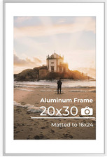20x30 Silver Aluminum Picture Frame with Mat for 16x24 Photos, Set of 1