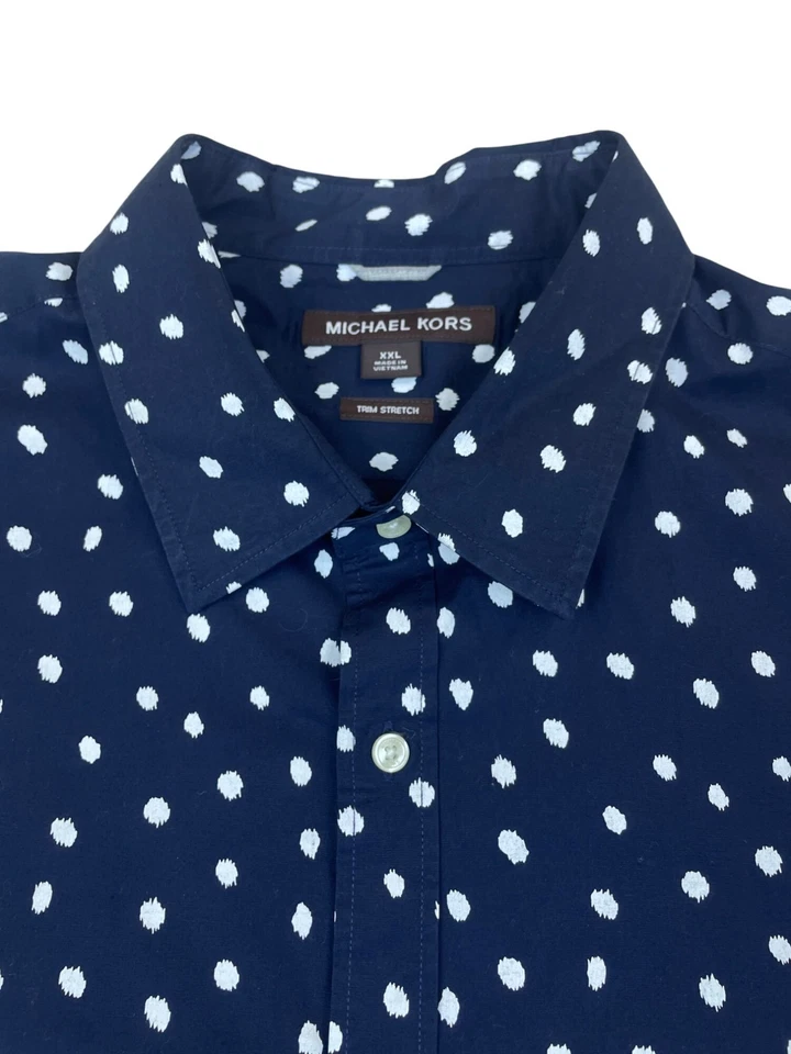 Michael Kors Mens Navy Cotton Stretch Polka Dot Button-Up Dress Shirt Sz XXL - Image 3 of 4