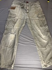 Wrangler Pants Mens 38x30 Green Cargo Riggs Ripstop Workwear Cotton Distressed