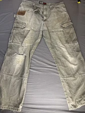 Wrangler Pants Mens 38x30 Green Cargo Riggs Ripstop Workwear Cotton Distressed