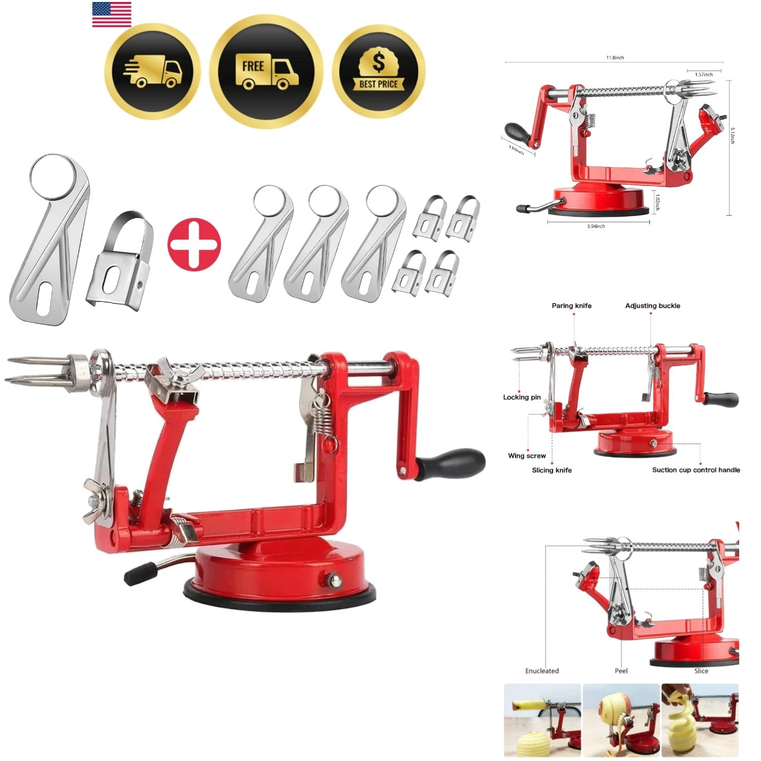 Apple Peeler Slicer Corer 3 In 1 Stainless Steel Heavy Duty Kitchen Tool
Opens in a new window or ta