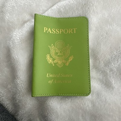 Baekgaard Green Leather Passport Holder Case Cover Gold Print blue Interior