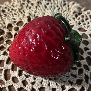Red & Green Glass Strawberry Decorative Fruit Figurine Accent, 1-Pack