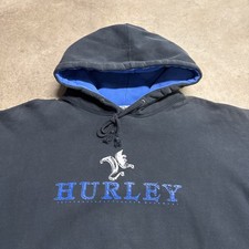 Vintage Hurley Hoodie Mens XL Black 90s Skate Faded Snowboard Surf Billabong