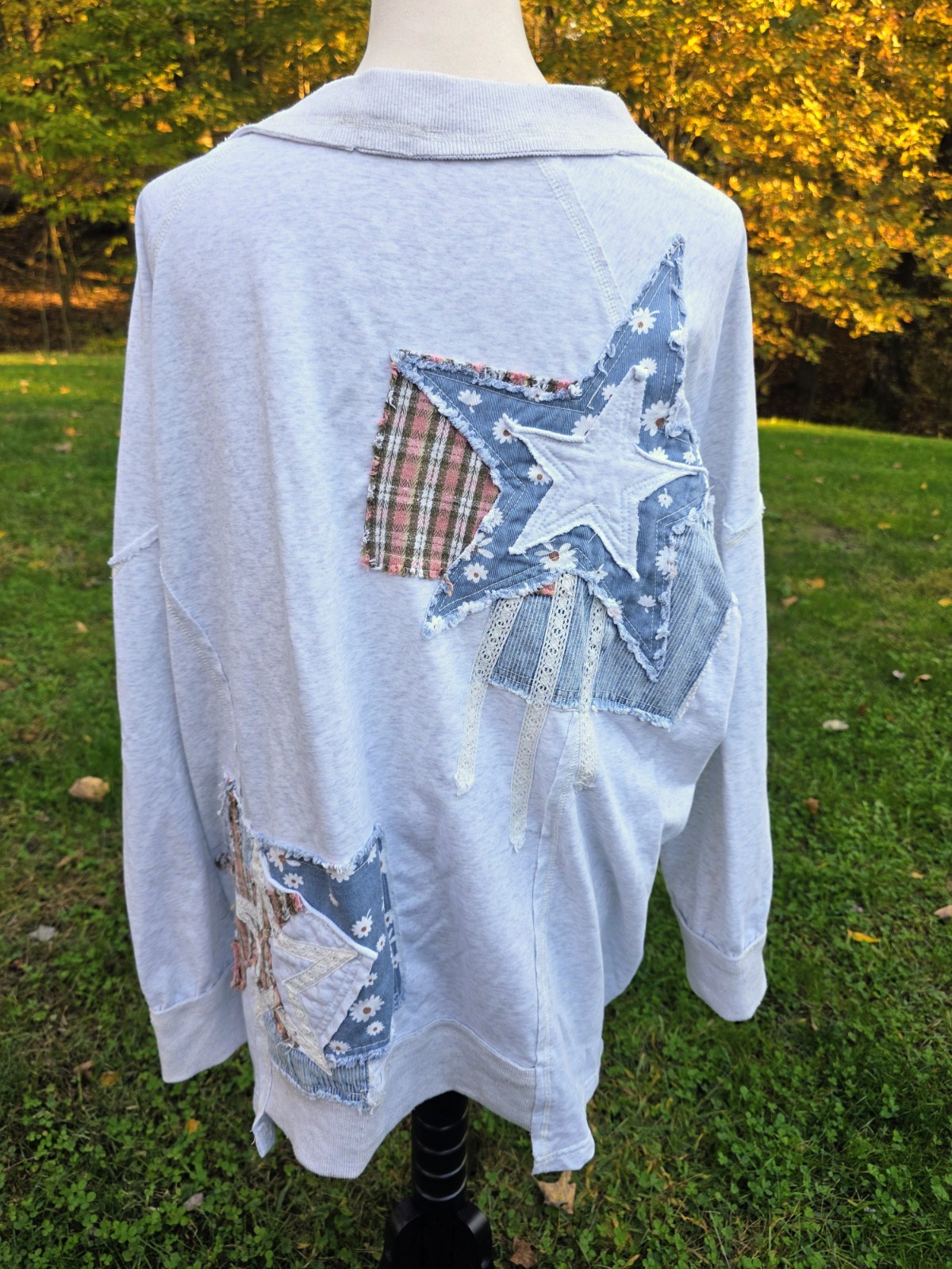 Blue Velvet Patchwork V-Neck Pullover Sweater - B… - image 7