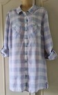 M&S Women's Long Length Shirt Blouse Pale Purple Mix Size 16 100% Linen