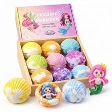 Bath Bombs for Kids with Surprise Inside, 9 Pack Mermaid Bath Bomb Gift Set f...