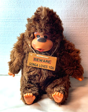 Russ Gorilla Monkey Beware Gonga Loves You Sign Plush Thumb Sucking Ape Vintage