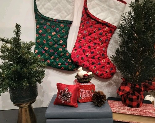 Vintage 1980's His & Hers Quilted Stockings, Set of 2, EUC!