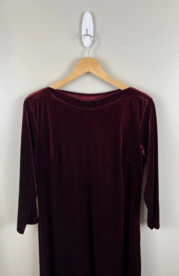 Coldwater Creek Women’s Sz Sm Velvet Maxi Dress Burgundy 3/4 Sleeve Holiday - Image 3 of 4