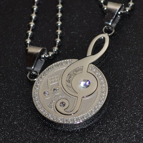 Collana per Coppia Amore Musica Violino Acciaio Inox 2 Ciondolo Partner Sillaba - Immagine 2 di 3