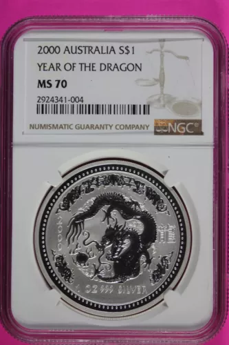 2000 MS 70 Year Of The Dragon Australia Lunar NGC Certified Authentic Slab 893