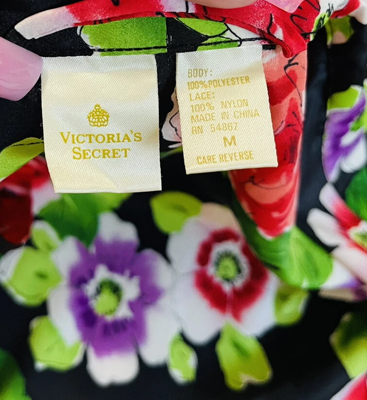 Victoria's Secret VTG Y2K 90’s Gold Label Robe Kimono Floral Roses Satin Lace M - Image 2 of 4