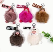 Cute Plush Sleeping Baby Doll Keychain Ring Purse Bag Backpack Bow with diamonds