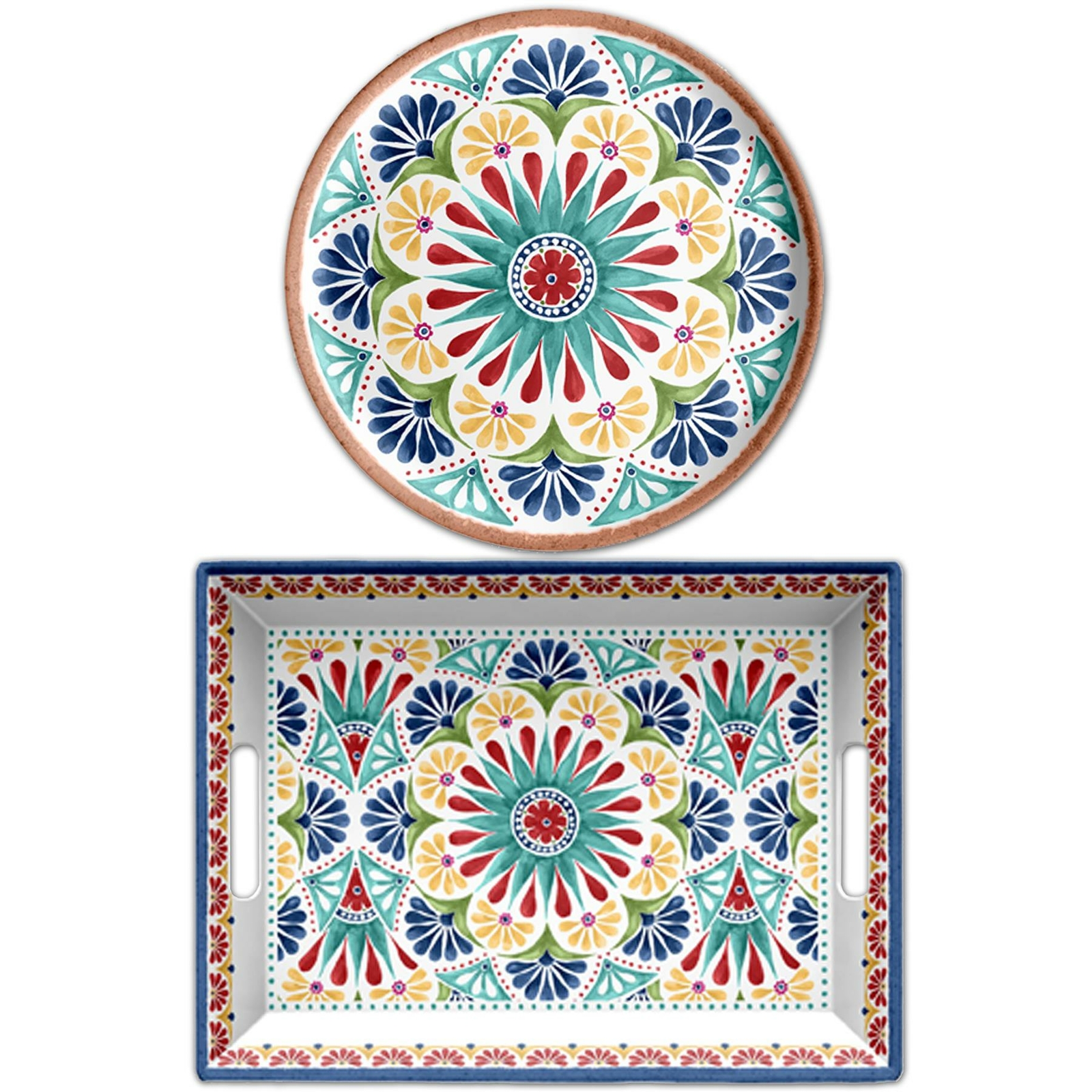 Purely Home Rio Medallion Outdoor Plastic/Melamine Serving Platter & Tray Set