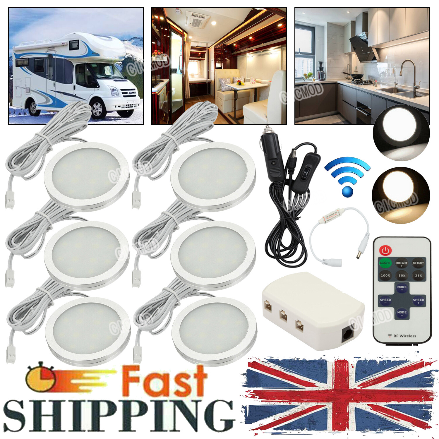 12V LED Spot Ceiling Lights Camper Van Caravan Motorhome Interior Downlight Kit