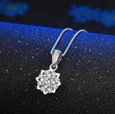 Jewelryboxes Silver Plated Cubic Zirconia Snowflake Pendant Necklace – 18” Chain, Pave CZ, Frozen Style