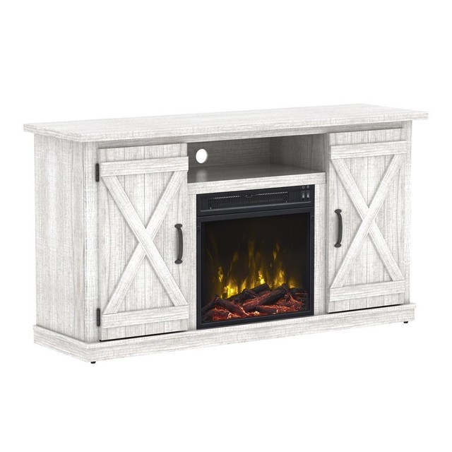 Media Console Electric Fireplace Storage Center Shelf Cottonwood White