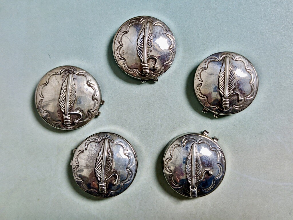 Set of Large Native American Sterling Silver Button Covers EUC