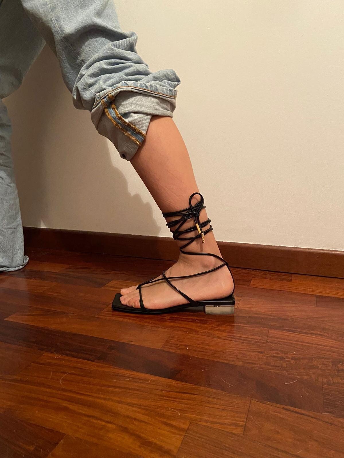 VERSACE Black Tassel Wrap Slave Sandals - Gold NIB image 9