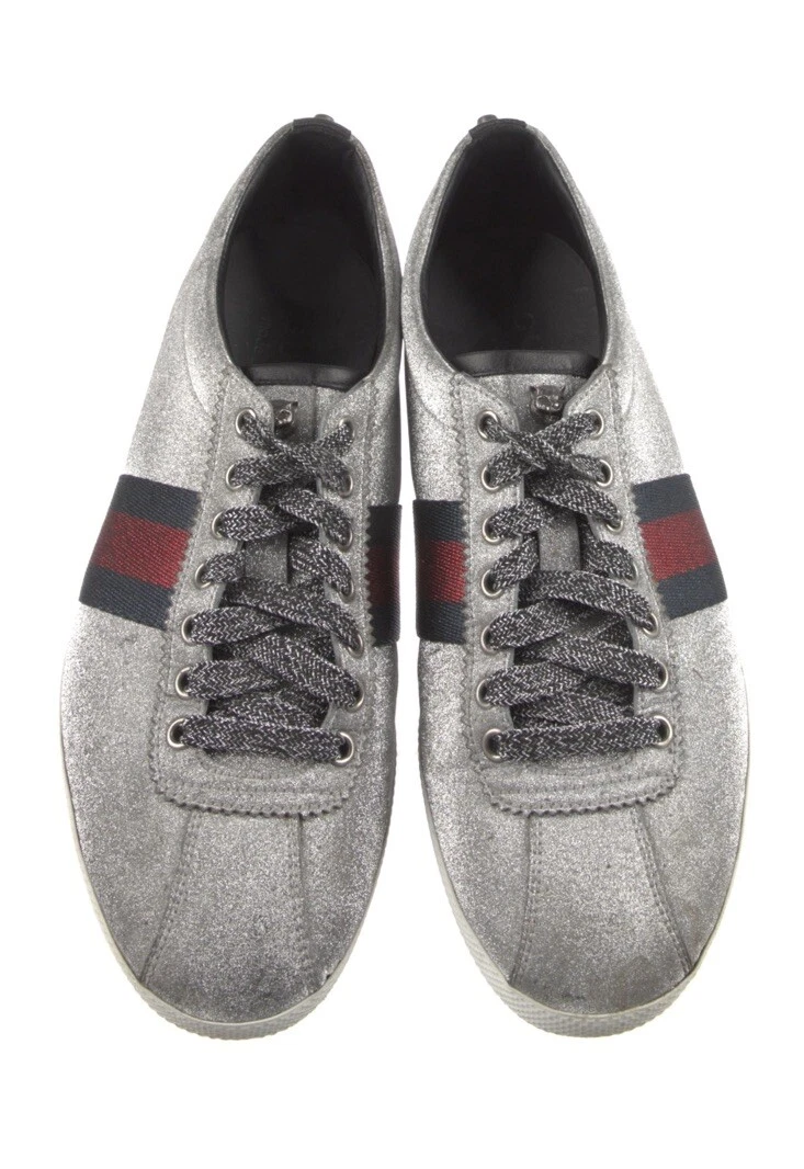 Baskets GUCCI ACE TAILLE 8 homme argent paillettes toile clous métalliques