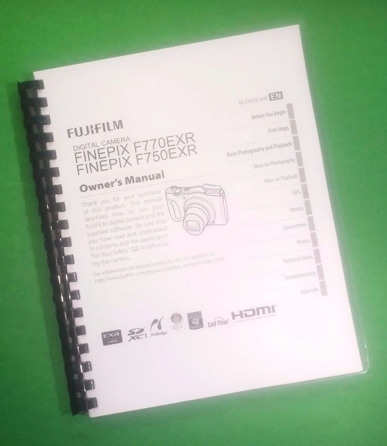 Owners Manual for Fujifilm F750EXR F770EXR Camera 164 Pages W/Clear Covers