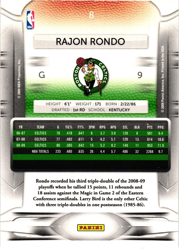 2009-10 Panini Prestige Rajon Rondo Boston Celtics #8 | eBay