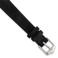 12mm 6.75" Black Suede Leather Silver-tone Buckle Watch Band