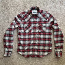 Californian Dream Shirt Mens Small Flannel Pearl Snap Who A U Spread Collar Red