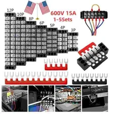 US Dual Row 3-12 Positions 600V 15A Screw Terminal Block Terminal Barrier Strip
