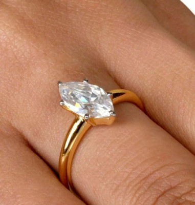 2 Ctw Marquise Cut Real VVS1 Moissanite Engagement Ring 14K Yellow Gold Plated
