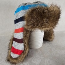 Baby Gap Trapper Hat "Crazy Stripe" Toddler Sz S/M 2-3 yrs Faux Fur Warm Winter