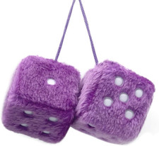 Purple Fuzzy Dice for Rear View Mirror, Pair of 2.75" Plush Dice Retro Hanging O