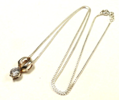 SCHÖNER MODERNIST KLARER STEIN ANHÄNGER BOX KETTE HALSKETTE 16'' STERLINGSILBER.