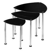 Premier Housewares Nest Of 3 Tables With Black Glass Top And Chrome Legs - 43... Premier Housewares Nest Of 3 Tables With Black Glass Top And Chrome Legs - 43...