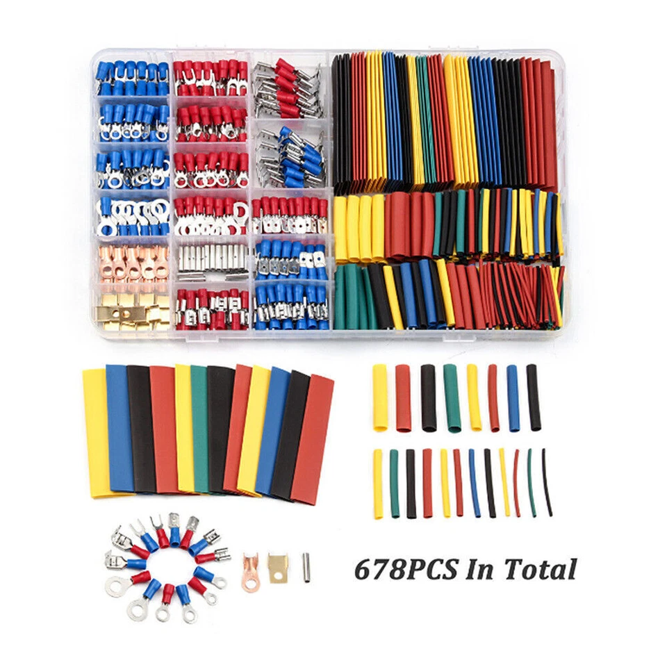 678PCS Terminals & Heat-shrink Tube Kit Car Cable Wire Electrical Set Connectors - Imagem 3 de 4