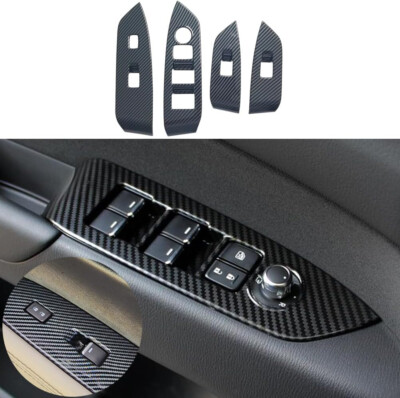 4PCS Carbon Fiber Print Window Switch Panel Cover Plastic ABS Fits 14-25 CX5