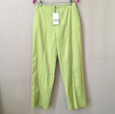 NWT Zara Lime Green High Waisted Straight Leg Trousers Pants Women's Size M