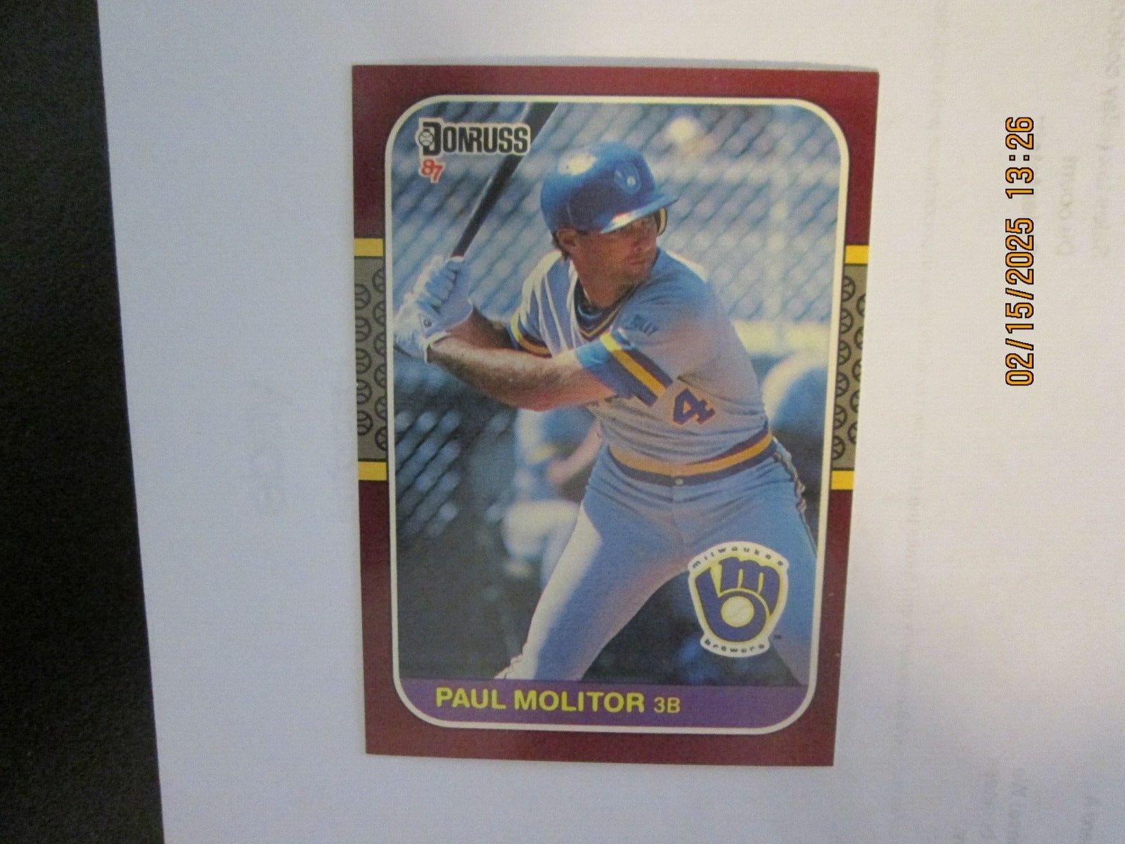 Paul Molitor #54 Baseball Cards 1987 Donruss Opening Day trading card — raw and PSA graded price guide