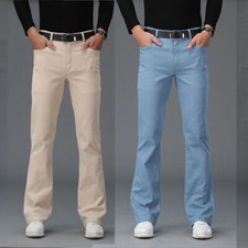 Men Bell Bottom Flared Pants Vintage Slim Fit Casual Formal Dress Trousers