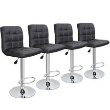 A Set of 4 Adjustable Bar Stools PU Leather Modern Dinning Chair w/Back Durable