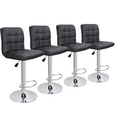 A Set of 4 Adjustable Bar Stools PU Leather Modern Dinning Chair w/Back Durable 