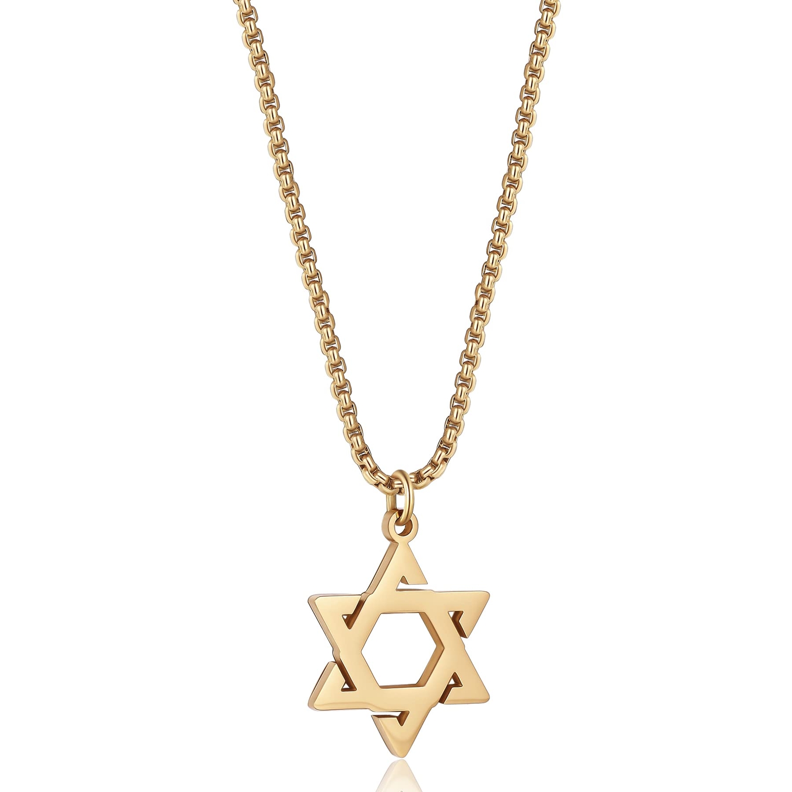 Star of David Necklace Stainless steel David Star Jewish Star Pendant on roun...