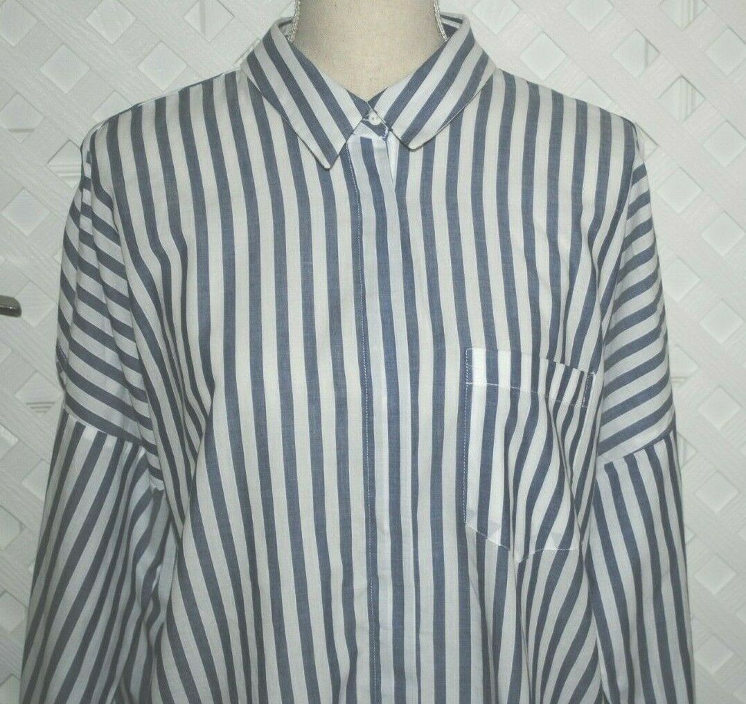 ZARA BASIC COLLECTION  Blue Gray Striped BUTTON F… - image 2