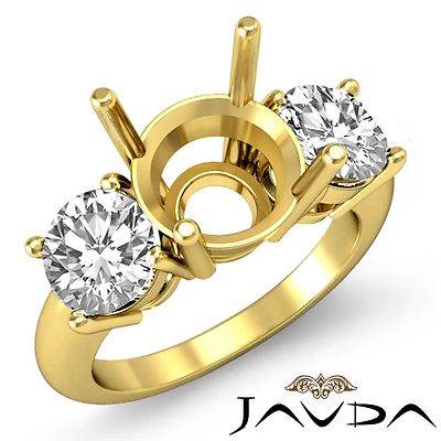 3 Stone Round Cut Diamond Engagement Javda Ring Semi Mount 14k Yellow Gold 1.5Ct