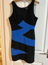Royal Blue & Black Colour Block Bodycon Dress Size 16 Next vgc stretch