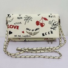 Zadig Voltaire Graffiti Print Rock Wing Bag White Leather Crossbody 27 15 3cm