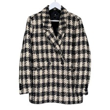 Anine Bing Diana Blazer Jacket Large Houndstooth Checked Tweed Cotton Wool Coat