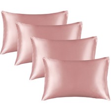 Breathable Satin Pillowcases, For Women Men 4 Pack, Rose Pink